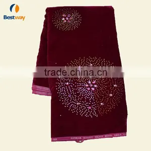 New Arrival Fashioable Fushia Pink Color Africa Velvet Lace for Party With Beautiful Stones thumbnail-1