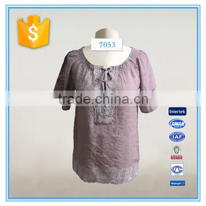 Ladies Latest Fashion Design Blouses And Tops Tie Front Open Embroidery Design thumbnail-1