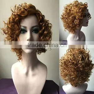 European Golden Hair Women Short Blonde Wigs Afro Kinky Synthetic Hair Lace Front Party Wig thumbnail-2