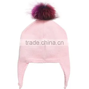 Myfur Customized Cute Set Of Knitting Hat and Scarf Cotton Yarn With Detachable Fur Pom Pom For Girls Kids thumbnail-1