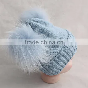 Myfur Wholesale Children's Fall Winter Hat Striped Wool Hat Knitted Baby Beanie Hat With Fur Ball thumbnail-2