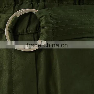Green Twill Cargo Pants Womens Cropped Trousers With Belt and Buckle thumbnail-5