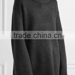 High Quality Slips On Charlcoal Wool and Cashmere-Blend Turtleneck Sweater With Scoop Hem thumbnail-2