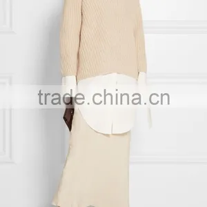 Knitted Wool Sweater Design for Women V-neck Back Length Blank Poncho thumbnail-4