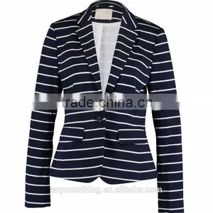 Stylish Model Women Slim Fitted Navy & White Stripe Blazer Wholesale thumbnail-1