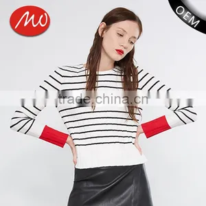 Ladies Black and White Striped Computer Knitted Striped Sweater With Hihg Quality thumbnail-1