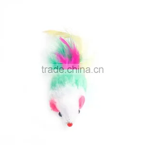 Plush Wand Pet Teaser Mouse Animal Green White Feather thumbnail-1