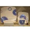 Basic Square Stoneware 16pc Dinnerware Set With Modern Flower thumbnail-1
