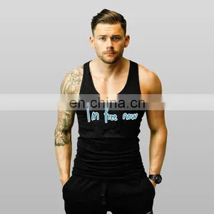 Fitness Black Printed Stringer Vest Mens Spandex Singlet thumbnail-1