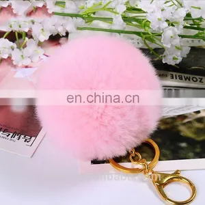 Factory Wholesale High Quality Real Rex Rabbit Fur Pompon Keychain thumbnail-6