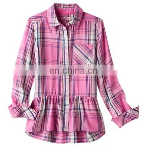 Long Sleeve Kid Shirt, Girls 7- 16 & Plus Size Perfectly Soft Button-Front Peplum Plaid Shirt thumbnail-5