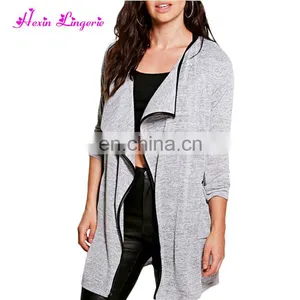 No Moq Factory Price Ladies Cardigan Stand Collar Long Sleeve Cotton Long Coat thumbnail-2