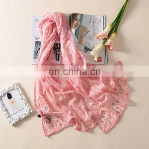 Floral Embroidered Lace Organza Silk Scarf thumbnail-1