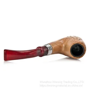 145mm Length Wooden Resin Short Tobacco Pipe With Yellow Flower Engraving Head for Smoking thumbnail-1