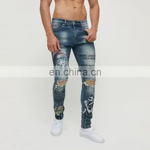 DiZNEW Spray Denim on Factory Wholesale Printing Dark Blue Fashion Mens Plus Size Pants & Jeans thumbnail-2
