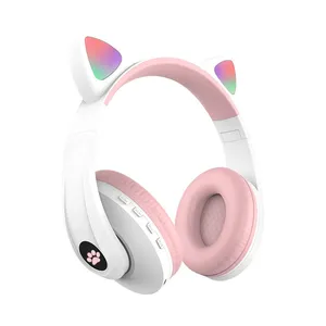 Headset Bluetooth Compatible Headset Wireless LED Girl Stereo Foldable Sports Headset Microphone Headset Cute Cat Ears thumbnail-2