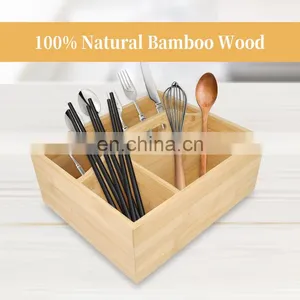 Compact Bamboo Wood Tea Organizer 3 Divided Sections Attached Handle Holder for Tea Bags Coffee Packets Sugar Sweeteners thumbnail-3