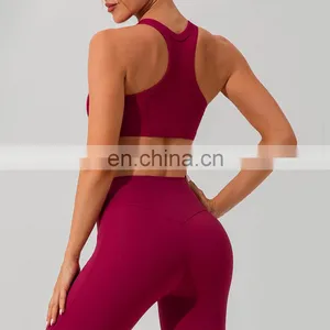 Ribbed High Impact Backless Crop Sports Bras Women Racer Back Custom Crop Gym Tops 75nylon 25spandex thumbnail-2