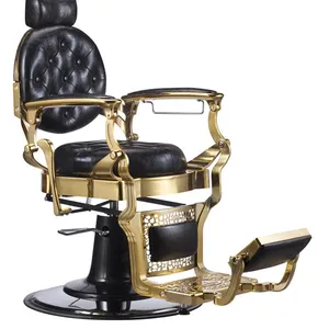Gold Frame Black Leather Barber Chair, 360° Rotation, Heavy Duty Construction, 300kg Load, Salon Styling thumbnail-3