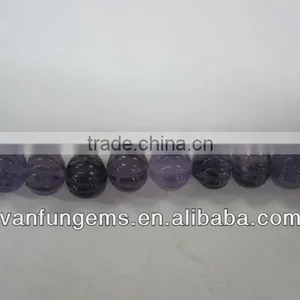 Gemstone Natural Amethyst Carved Plumkin Beads thumbnail-1