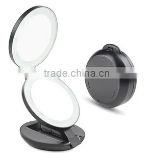 Wholesale 2 Sides Magnifying Folding LED 1x & 10X Magnification Cosmetic Lighted Travel LED Light Makeup Mirror thumbnail-5