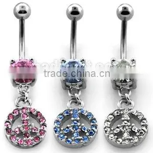 Belly Jewellery With cz and Dangling Crystal Peace Sign thumbnail-1