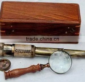 A BOXED BRASS TELESCOPE WITH COMPASS AND MAGNIFIER- PERFECT GIFT thumbnail-1