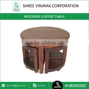 2016 New Wooden Coffee Table With 4 Inserted Stools thumbnail-1