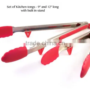Cooking Utensils 9'' and 12' Set of BBQ Service Silicone Tongs Most Popular thumbnail-1