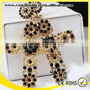 Zhejiang Mix Colors Rhinestone Long Large Cross Earring thumbnail-6