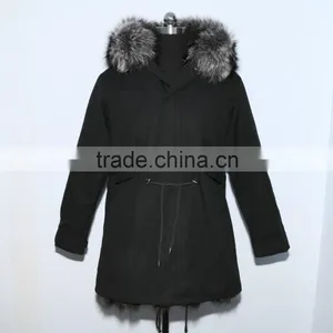 Wholesale Price Hot Selling Popular Parka Jacket With Real Silver Fox Fur Hood Trim thumbnail-1