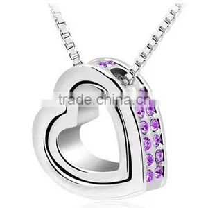 Womens 2016 YIWU IN STOCK Fashion Silver Plated Girlfriend Jewelry Charm Heart Crystal Pendant Chain Necklace Quality Choice thumbnail-1