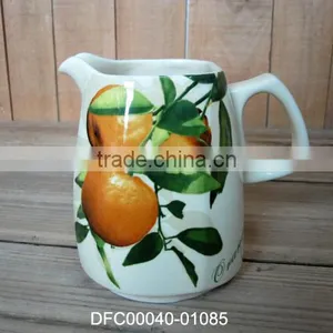Eco-friendly Ceramic Pitcher /Jug for Water/ Coffee/ Milk With Orange Decal thumbnail-1
