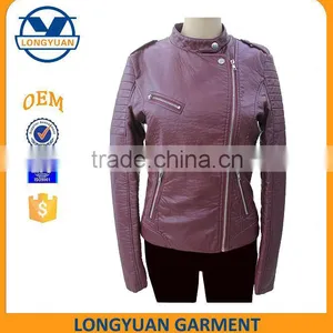 Wine Red Fashionable Wholesale Stylish Slim Style pu Leather Jacket for Woman 2016 thumbnail-1