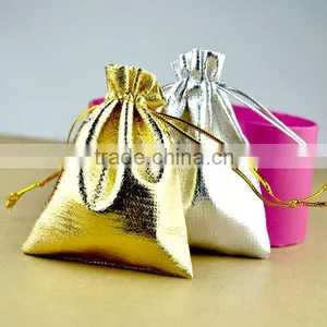 Metallic Gold Stripe Drawstring Pouches thumbnail-4