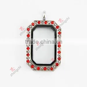 30MM Round Crystals Locket Pendant Necklace thumbnail-4