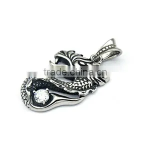 Classic Mens Silver Charm Necklace Punk Stainless Steel Dragon Pendant Casting Jewelry thumbnail-3