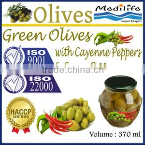 Green Olives With Green Peppers & Cayenne Peppers, High Quality 100% Tunisian Table Olives,Table Green Olives 370 ml Glass Jar thumbnail-1