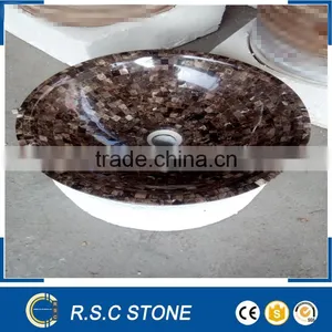 Dark Brown Emperador Marble Vessel Sink With Mosaic thumbnail-1