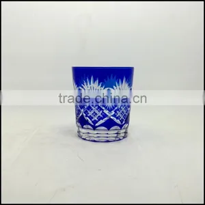 Cobalt Blue 8 oz Stock Hand Cut Round Glass Tumbler thumbnail-4