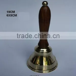 Wooden Handle Brass Bell With Metal Lines With Mirror Polish thumbnail-1