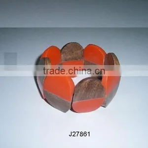Wood and Resin Stretch Bracelets in Two Tone thumbnail-1