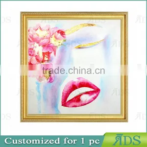 High Quality Lips Oil Painting With Gold Foil thumbnail-1