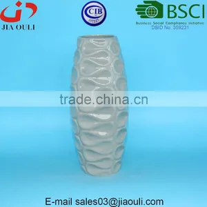 Stylish Wave Textured Design Glazed Grey Ceramic Vase for Decoration thumbnail-3