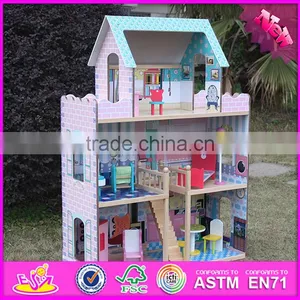 2017 New Products Lovely Children Wooden Large Dolls House W06A037 thumbnail-3