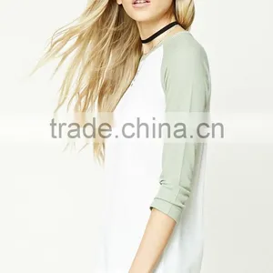 Tee Shirts Custom Print 3/4 Contrast Raglan Sleeves Round Neckline Knit Oversized Baseball Tee Shirt thumbnail-3