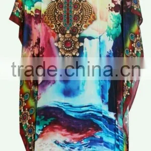 Silk Crepe DIGITAL Print Kaftan CAFTAN Tunic Poncho Blouse KURTA thumbnail-1