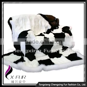 CX-D-118 Promotion Gift Blanket Rabbit Fur Blanket Soft Warm Throw Blanket With Fox Trim thumbnail-1