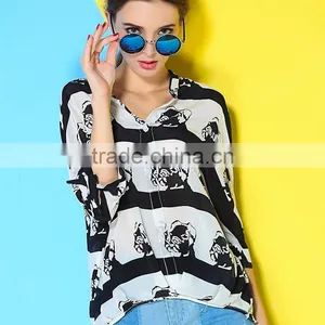 2015 HOYUGO Latest Printed Blouse Designs, Model Loose Blouse, Lao Silk Blouse Wholesale Manufacturer in China. thumbnail-1