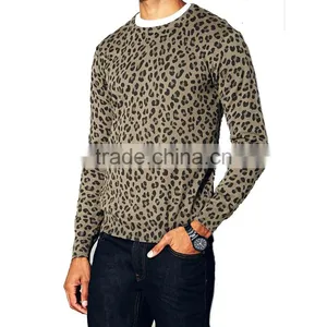 Fashionable Crew Neck Leopard Pattern Cotton Long Sleeve Men Pullover Sweater thumbnail-2